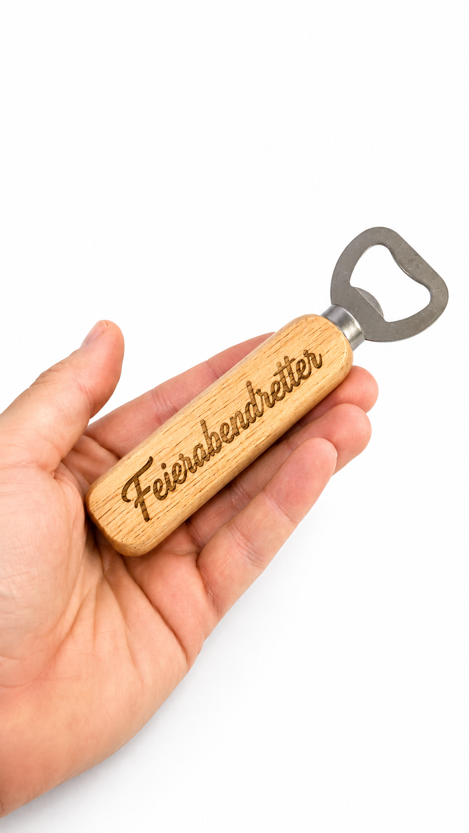 Personalisierter Flaschenöffner aus Holz mit individueller Gravur