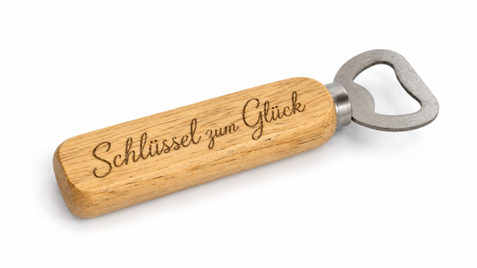 Personalisierter Flaschenöffner aus Holz mit individueller Gravur
