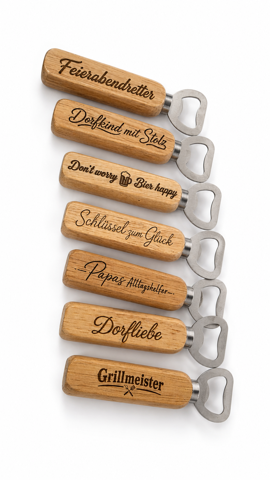 Personalisierter Flaschenöffner aus Holz mit individueller Gravur